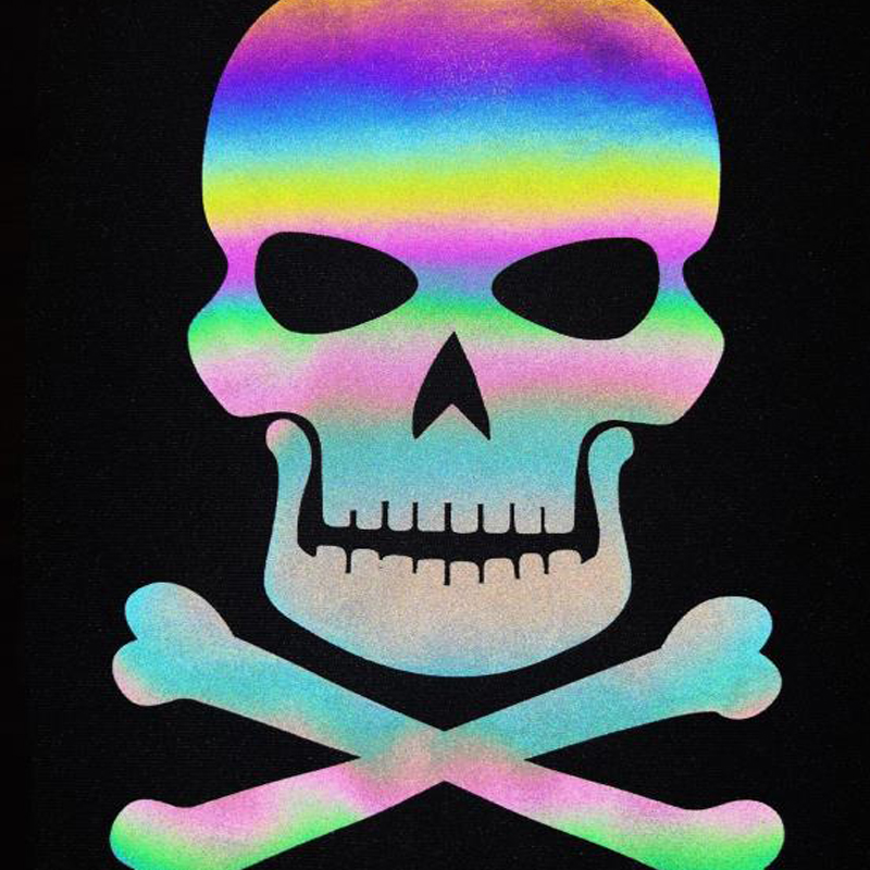 Reflective hot stamping skull with magic color heat transfer label