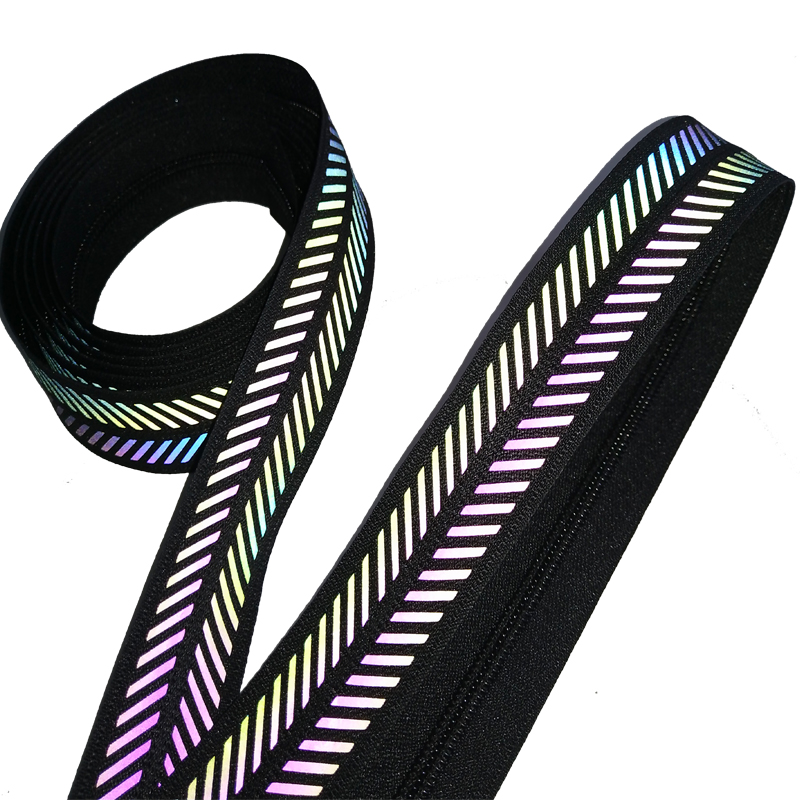 Diagonal stripe colorful reflective zipper